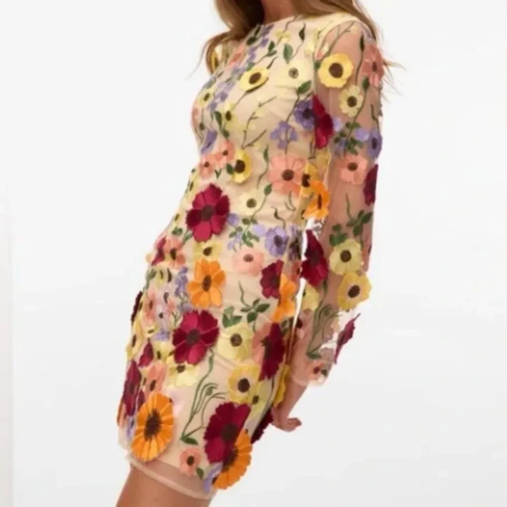 Inspired by Taylor Swift's Floral Appliqué Grammy Dress! Boho Mini Fairycore SM - Picture 4 of 16